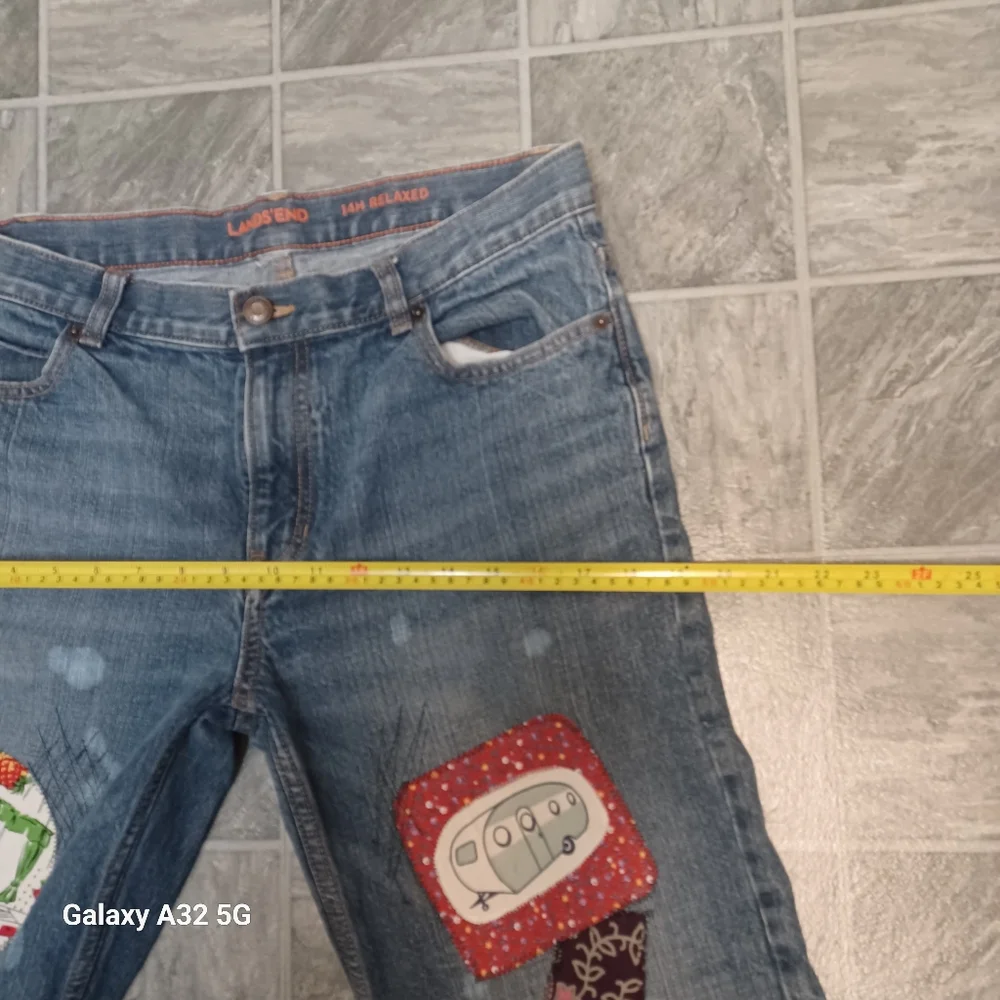 Lands' End Blue Ankle Cropped Jeans with Playful Patchwork Size 14 - Picture 12 of 14